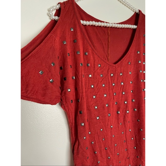 Cold Shoulder Studded Copper Top Tee L - Picture 2 of 2